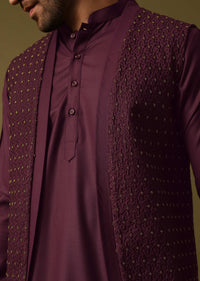 Purple Embroidered Kurta Jacket Set