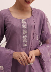 Purple Embroidered Kurta Palazzo Set