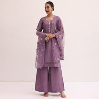 Purple Embroidered Kurta Palazzo Set