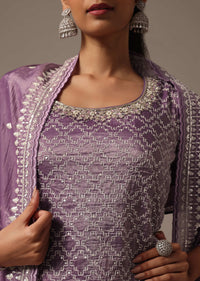 Purple Embroidered Kurta Palazzo Set With Dupatta