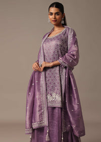 Purple Embroidered Kurta Palazzo Set With Dupatta