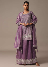 Purple Embroidered Kurta Palazzo Set With Dupatta