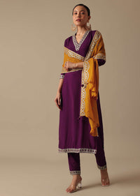 Purple Embroidered Kurta Set With Sequin Work