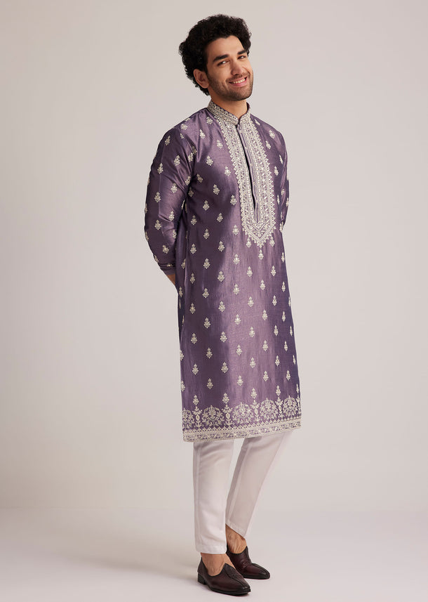 Purple Embroidered Kurta Set