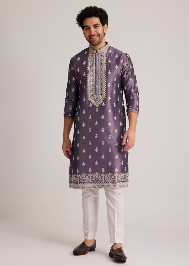 Purple Embroidered Kurta Set