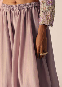 Purple Embroidered Palazzo Set In Chiffon With Patchwork
