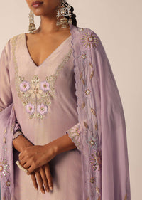 Purple Embroidered Palazzo Set In Chiffon With Patchwork