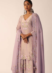 Purple Embroidered Palazzo Set In Chiffon With Patchwork