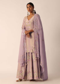 Purple Embroidered Palazzo Set In Chiffon With Patchwork