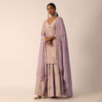 Purple Embroidered Palazzo Set In Chiffon With Patchwork