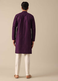 Purple Embroidered Kurta Set With Button Down Pattern