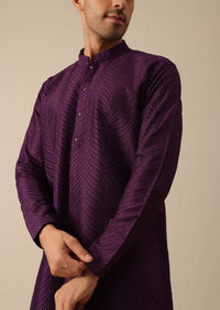 Purple Embroidered Kurta Set With Button Down Pattern