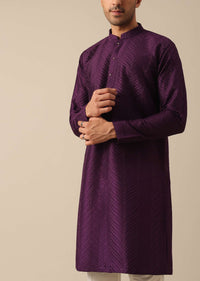 Purple Embroidered Kurta Set With Button Down Pattern