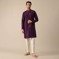 Purple Embroidered Kurta Set With Button Down Pattern