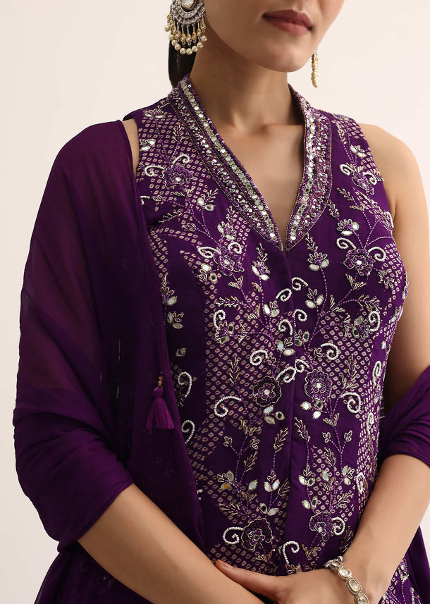 Purple Embroidered Kurti And Dhoti Set