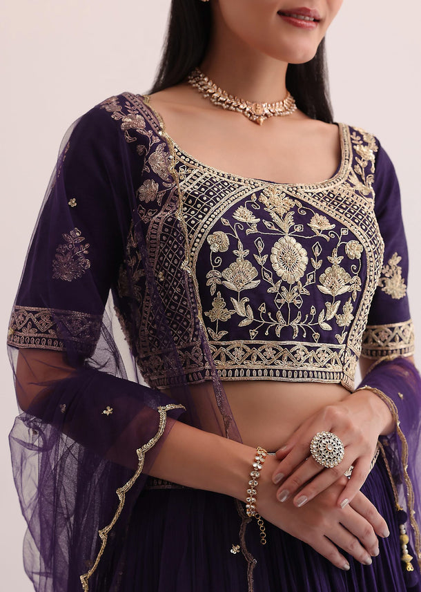 Purple Embroidered Lehenga Choli With Dupatta
