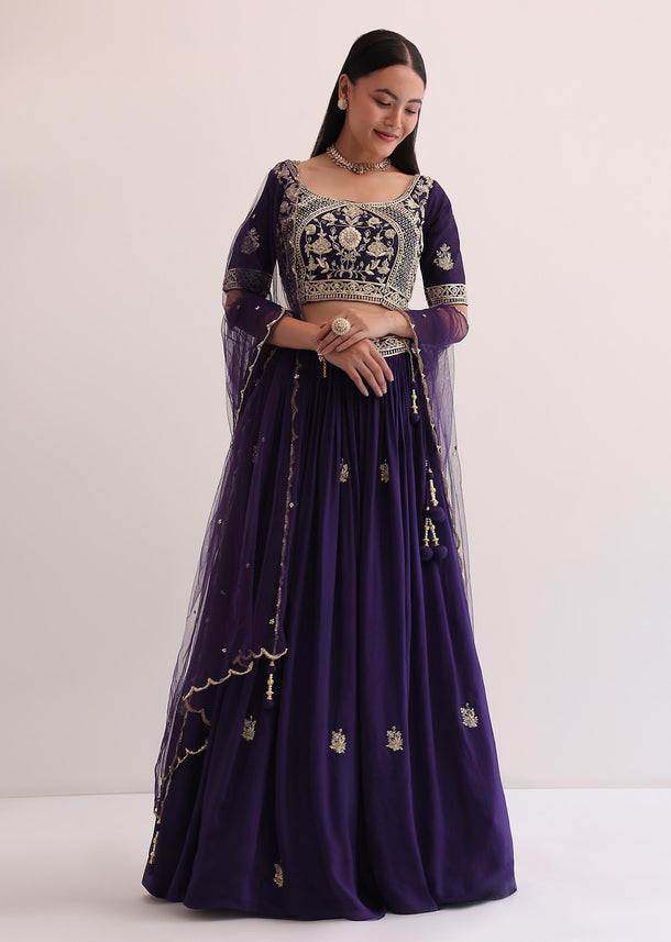 Purple Embroidered Lehenga Choli With Dupatta