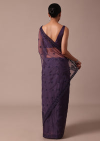 Purple Embroidered Organza Saree With Unstitched Blouse