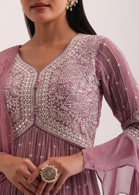 Purple Embroidered Palazzo Set