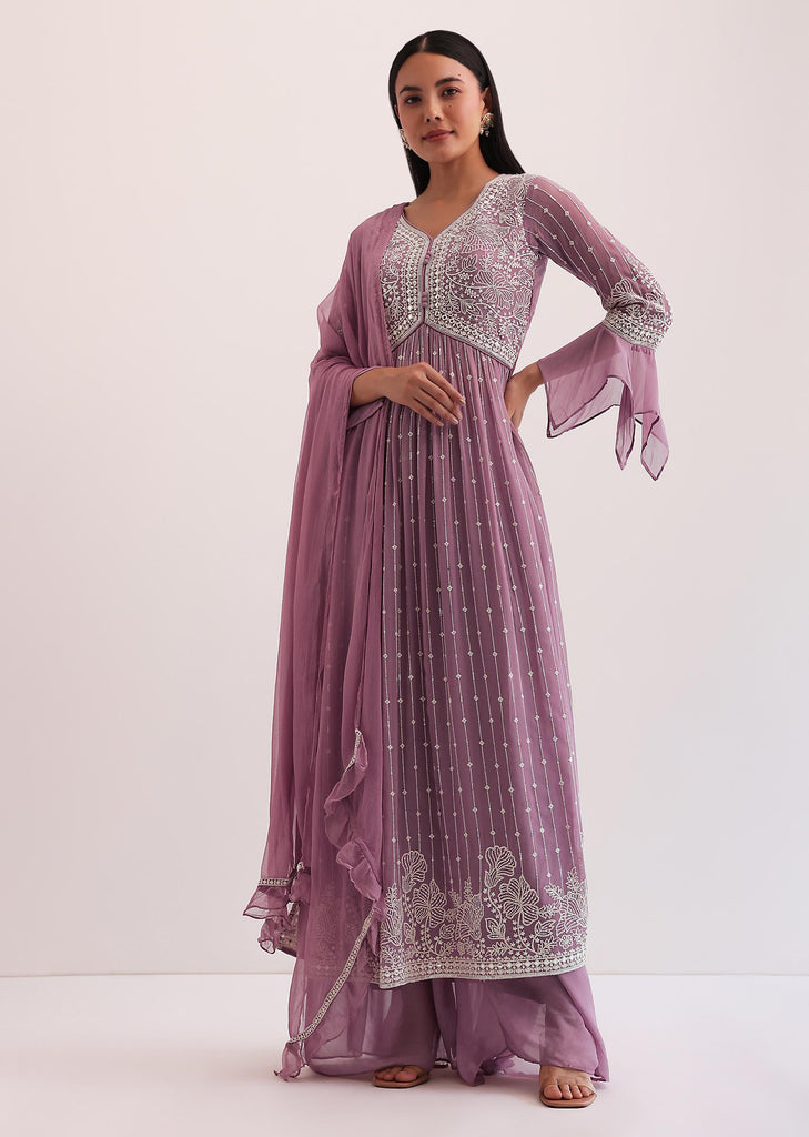 Purple Embroidered Palazzo Set