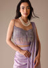 Purple Embroidered Saree And Blouse With Hanging Stud Lace