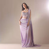 Purple Embroidered Saree And Blouse With Hanging Stud Lace