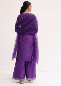 Purple Embroidered Silk Kurta Palazzo Set