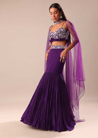 Purple Fishcut Skirt With Embroidered Blouse And Dupatta