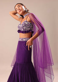 Purple Fishcut Skirt With Embroidered Blouse And Dupatta