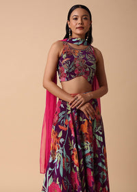 Purple Floral Lehenga Choli Set