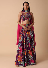 Purple Floral Lehenga Choli Set