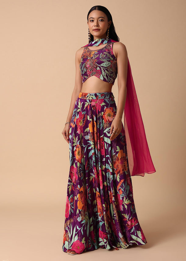 Purple Floral Lehenga Choli Set