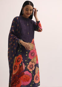 Purple Sequins Floral Kurta And Pant Set