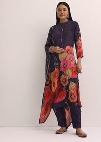 Purple Sequins Floral Kurta And Pant Set