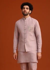 Purple Hand Embroidered Jacket And Kurta Set