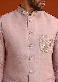 Purple Hand Embroidered Jacket And Kurta Set