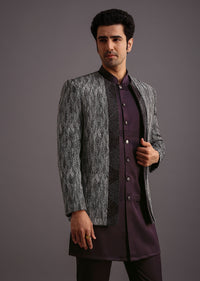 Purple Hand Work Jacket Kurta Set