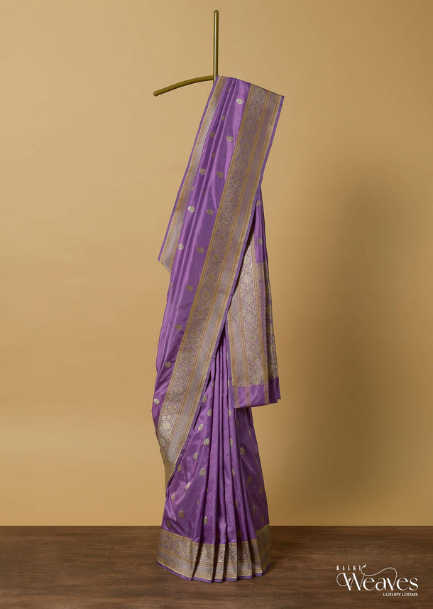 Purple Handloom Banarasi Katan Silk Saree With Zari Weave And Unstitched Blouse Piece