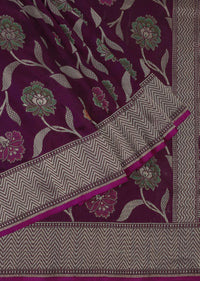 Purple Handloom Banarasi Saree In Uppada Silk With Meenakari Jaal Work And Unstitched Blouse