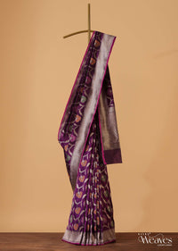 Purple Handloom Banarasi Saree In Uppada Silk With Meenakari Jaal Work And Unstitched Blouse