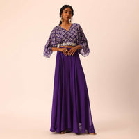 Purple Indo Fusion Palazzo Set In Chiffon