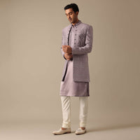 Purple Indo Fusion Sherwani Set In Satin Silk