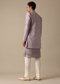 Purple Indo Fusion Sherwani Set In Satin Silk
