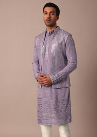 Purple Jacket Kurta Set With Sequin Embellishment