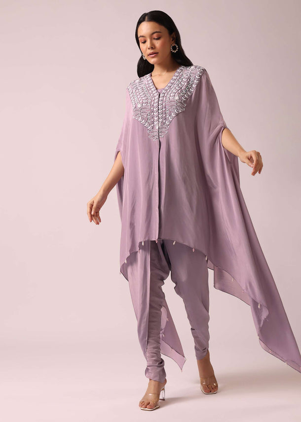 Purple Kaftan And Dhoti Fusion Set