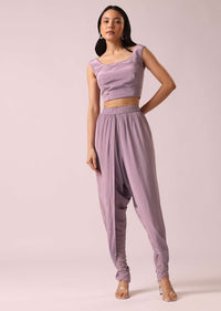 Purple Kaftan And Dhoti Fusion Set