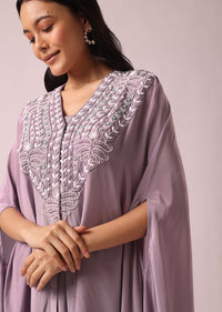 Purple Kaftan And Dhoti Fusion Set