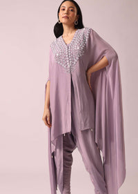 Purple Kaftan And Dhoti Fusion Set