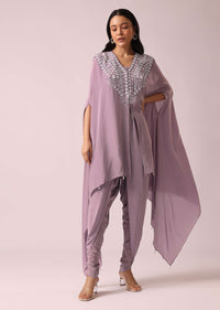 Purple Kaftan And Dhoti Fusion Set