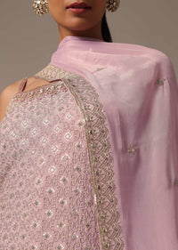 Purple Kurta Palazzo Set With Dupatta In Zari Work